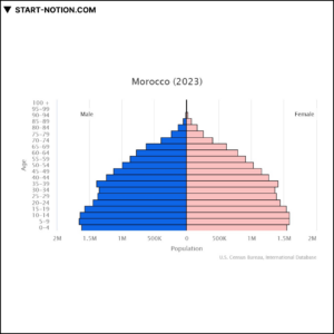 모로코 | 유럽 중동 아프리카 | 인구 피라미드 2023